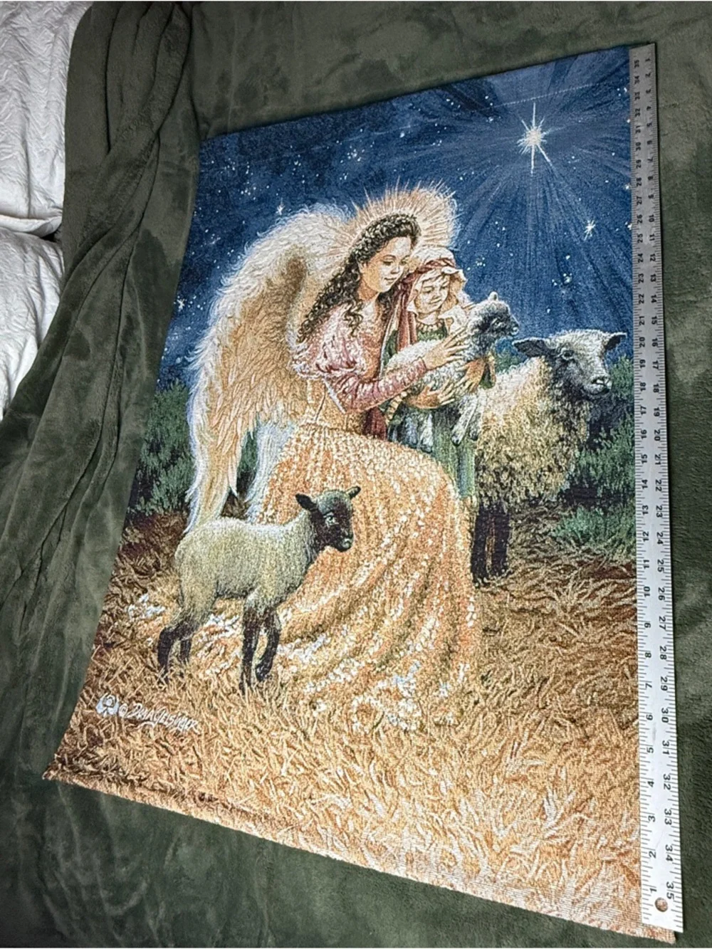 Guardian Angel Dona Gelsinger Hanging Tapestry 35x22 Protection Church Guide 90s